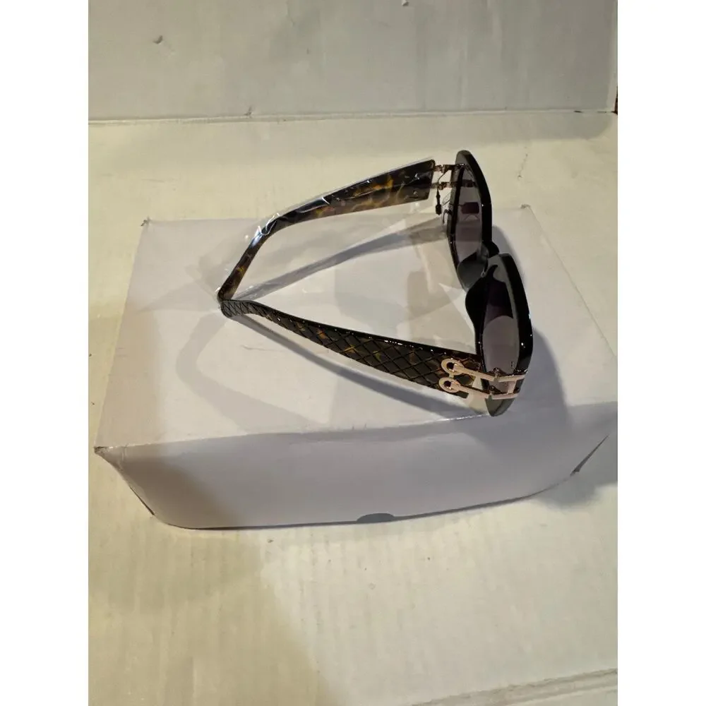 SUNGLASSES HIGH FASHION Tortoiseshell TEXTURED LINKED TEMPLES UV 400 Protection